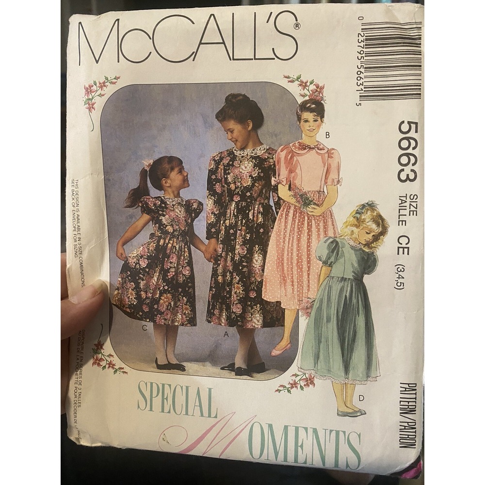 Vintage McCalls 5663 Girls Special Moments Dress Sewing Pattern Size 3-5 Uncut